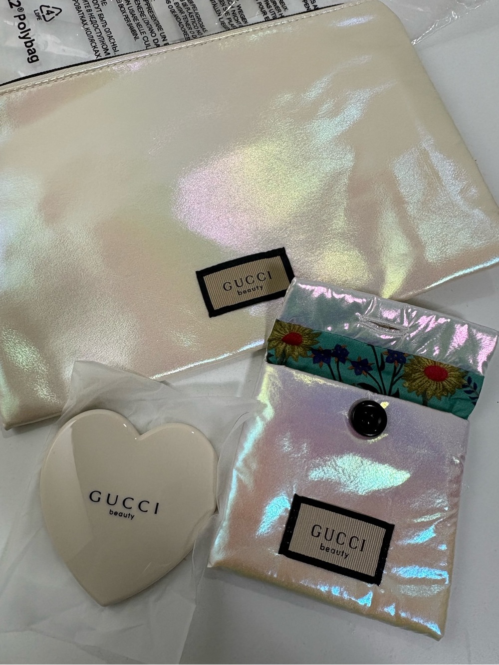 Gucci beauty cosmetic bag and mirror set